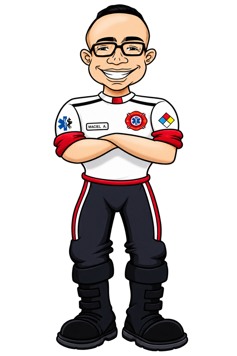 Ilustração do mascote do Grupo MT Soluções, de uniforme e braços cruzados